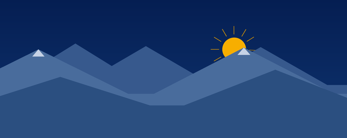Illustrated Alberta Tomorrow banner with layered blue mountains and a golden rising sun.