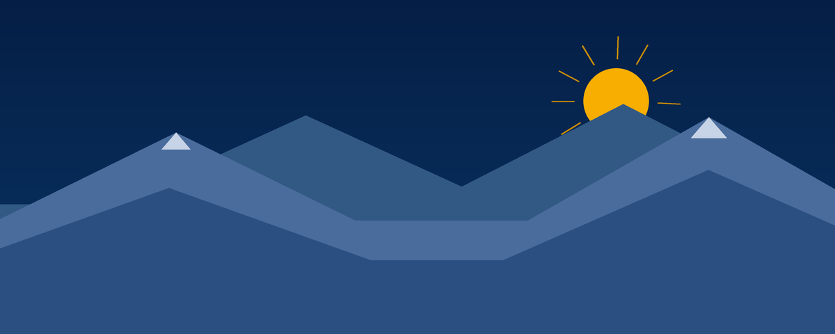 Illustrated Alberta Tomorrow banner with layered blue mountains and a golden rising sun.