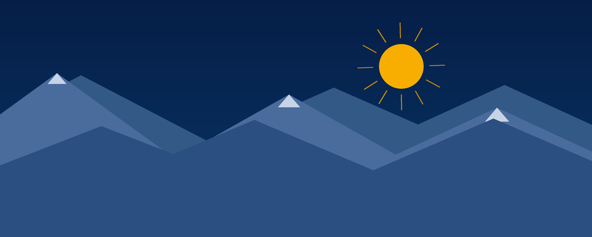 Illustrated Alberta Tomorrow banner with layered blue mountains and a golden rising sun.