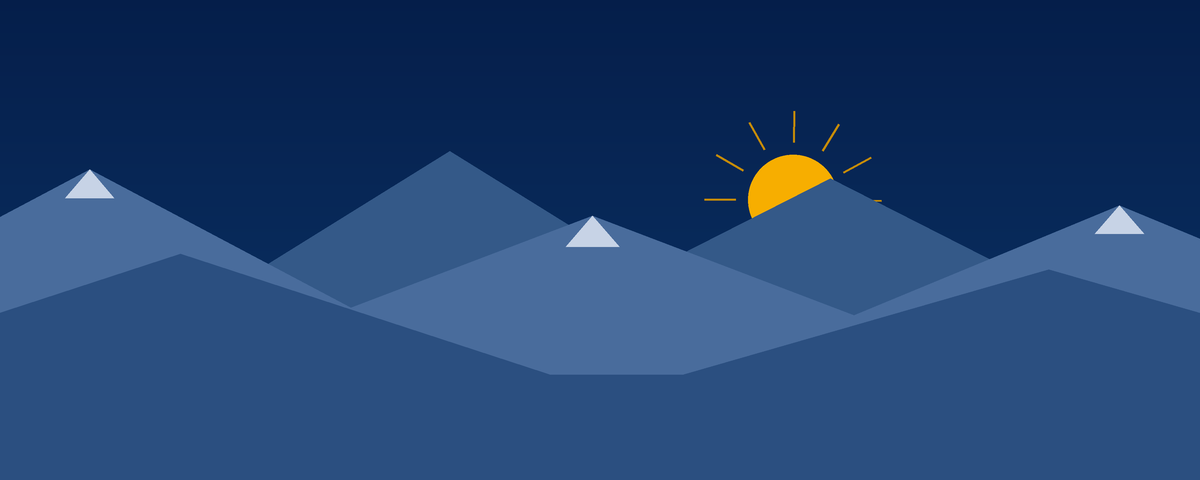 Illustrated Alberta Tomorrow banner with layered blue mountains and a golden rising sun.