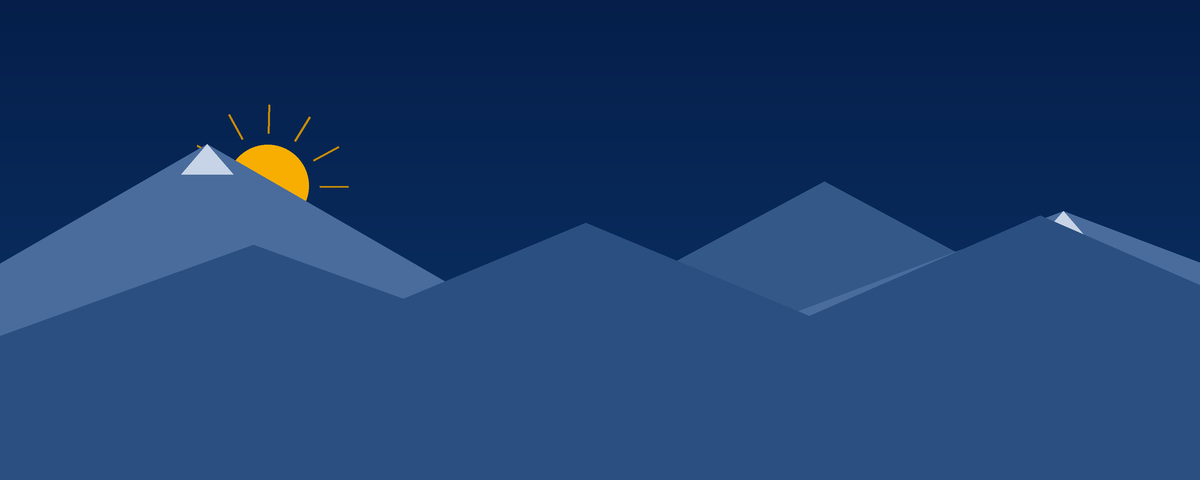 Illustrated Alberta Tomorrow banner with layered blue mountains and a golden rising sun.