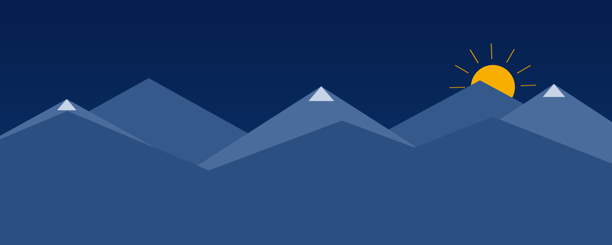 Illustrated Alberta Tomorrow banner with layered blue mountains and a golden rising sun.