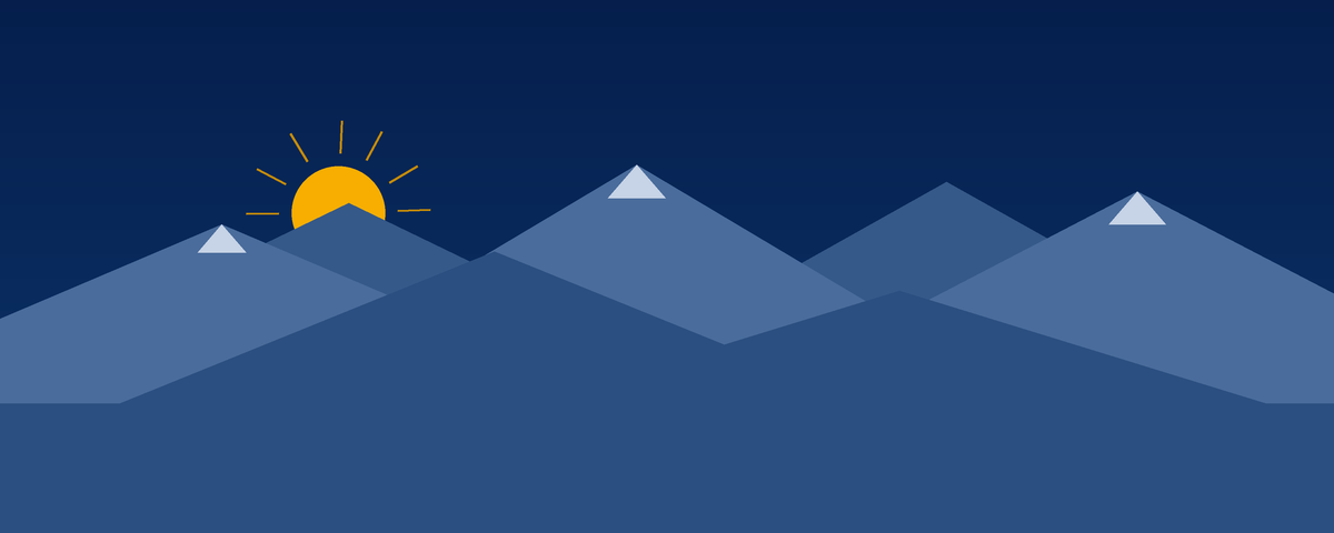 Illustrated Alberta Tomorrow banner with layered blue mountains and a golden rising sun.