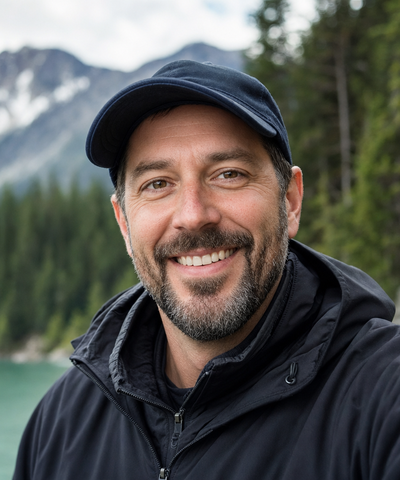 Portrait photograph of a bearded man wearing a dark cap and jacket.